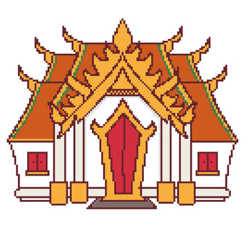 pixel art temple thai building architecture wat buddhist shrine icon