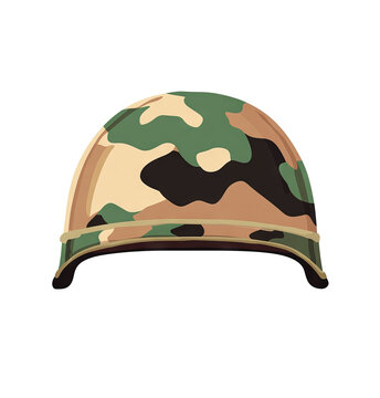 Camouflaged military helmet with woodland pattern for protection Isolated on transparent background