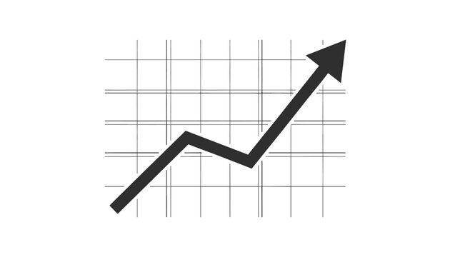 Bold upward trend arrow overlaying a grid background representing stock market analysis, profit surge, and data analytics.
