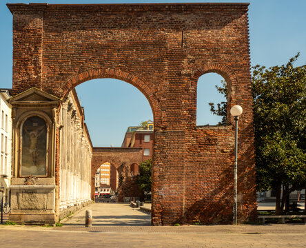 The Columns of San Lorenzo in Milan are one of the few archaeological remains of the ancient city of Mediolanum from the Roman Imperial period
