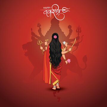 Happy Navratri post and greeting card Indian God shri Druga, Subh Navratri background. vector illustration of Navratri design