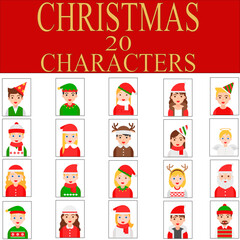 Fototapeta premium Christmas avatar and Winter fashion icon set, vector illustration