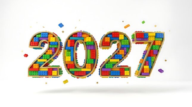 Colorful mosaic style numbers spelling out the year two thousand twenty seven