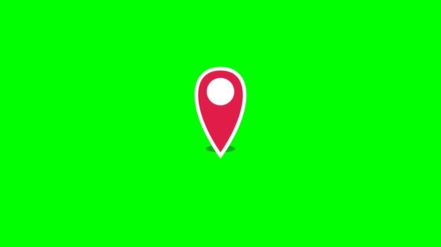 Location pin icon with ground shadow on green screen, map marker gps navigation destination symbol design concept. 4k video