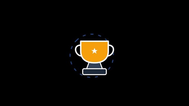 Trophy cup icon with star and dashed ring, winner champion award achievement symbol design concept. 4k video