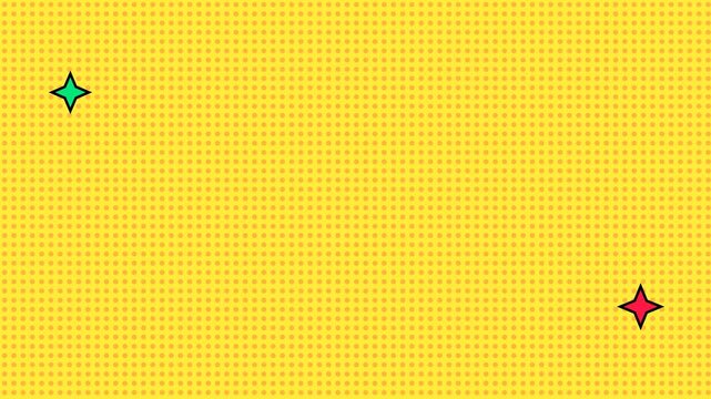 Comic pop art halftone dot background with cute star shapes, playful cartoon pattern template design concept. 4k video