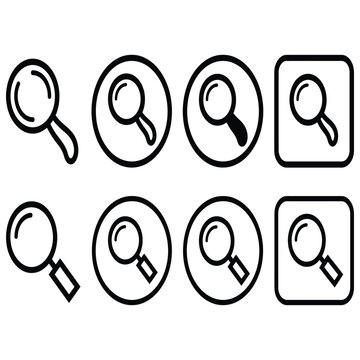 Magnifying glass icon set featuring various minimalist black outline designs for professional user interface web projects