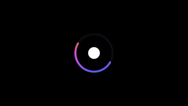 Circular loading spinner icon with gradient progress ring and center dot, wait buffering loader animation design concept. 4k video