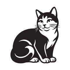 Obraz premium Cat vector illustration, tuxedo cat sitting silhouette, black and white pet design element