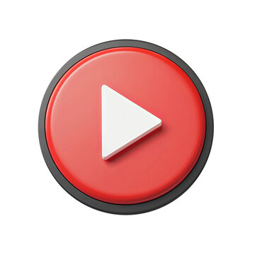 Red play button with white triangle symbol for media playback during digital content creation isolated on transparent background
