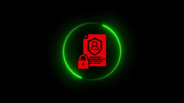 Neon glowing green color document property. man profile and security icon .on a transparent background . 4k video