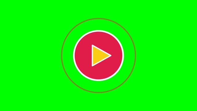Video play button icon in red circle with outer ring on green screen, media streaming start symbol design concept. 4k video