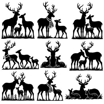 Deer Family Silhouette Set