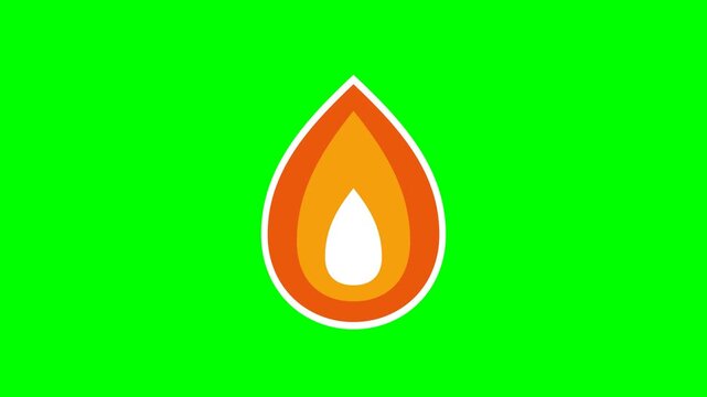Cartoon fire flame icon with layered orange teardrop shape on green screen, simple burning element design concept. 4k video