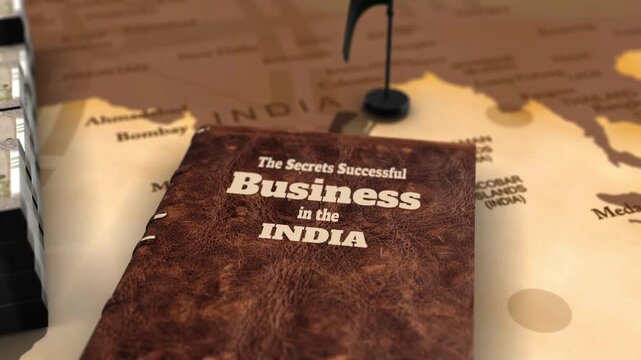 Indian Business Success: Book, Money, and Map Symbolizing Growth and Investment