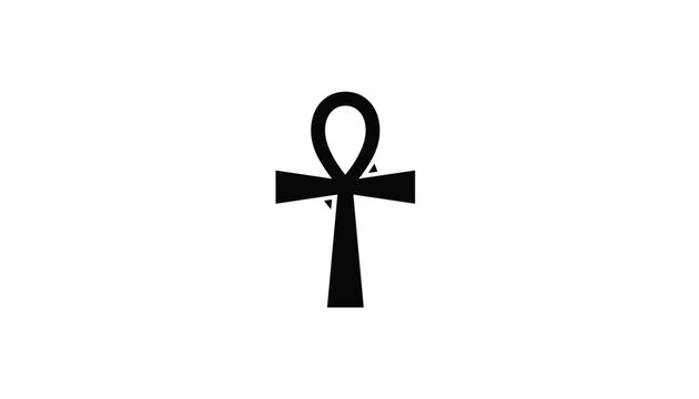 Black Egyptian ankh hieroglyph symbol representing eternal life and divinity isolated on a plain white background.