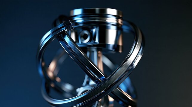 Brushed metal rings interlocking around piston assembly symbolizing reliability