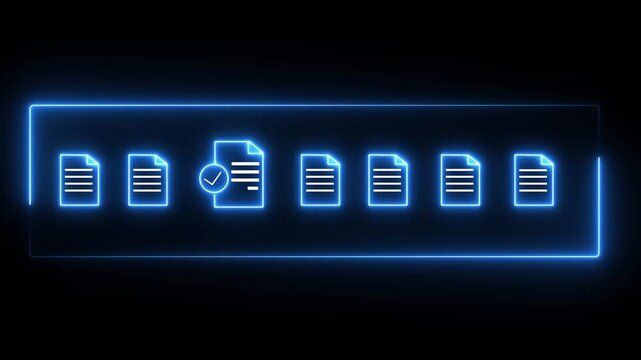 Neon rectangle in document check list approval concept on a transparent background. 4k video