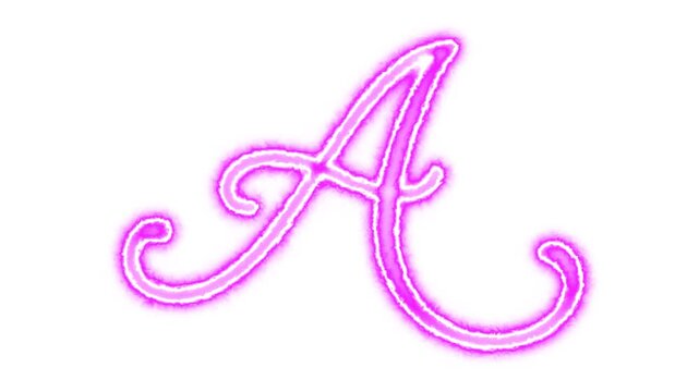 Glowing Neon Letter A in Elegant Handwritten Script with Transparent Background