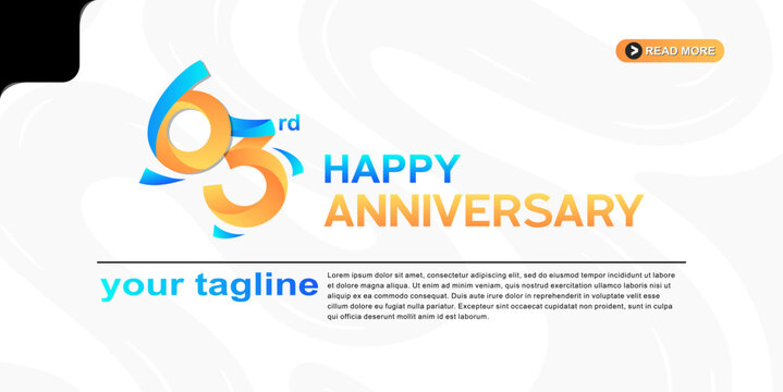 63rd Happy Anniversary logo with colorful blue and orange typography on white background for celebration branding.