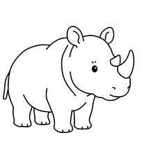 Cute Rhino Full Body Line Art Vector © Seza