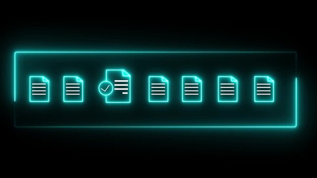 Neon rectangle in document check list approval concept on a transparent background. 4k video
