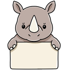 Cute Rhinoceros Holding Blank Sign Board Vector © Seza