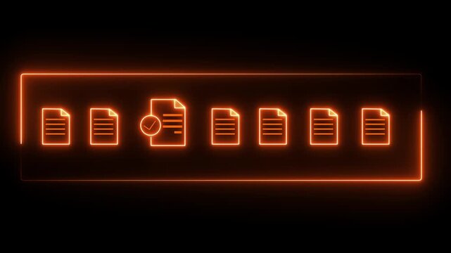 Neon rectangle in document check list approval concept on a transparent background. 4k video