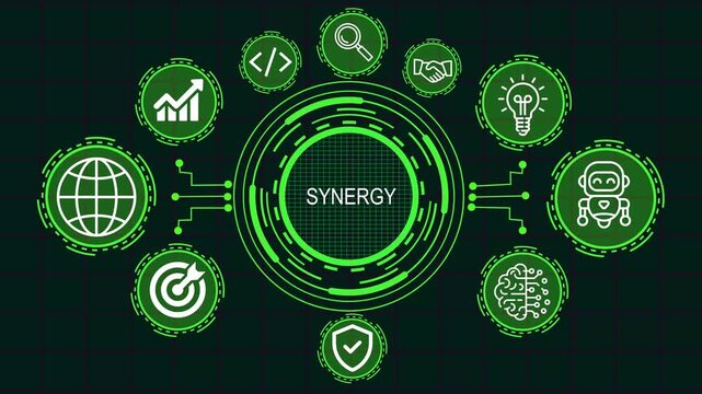  Internet, business, Technology and network concept icon. Synergy concept animation. Framework Information project. 4K Video