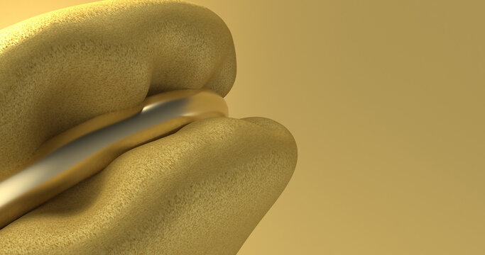 Luxurious Abstract Golden Forms Embracing a Sleek Metallic Element, 3D Render