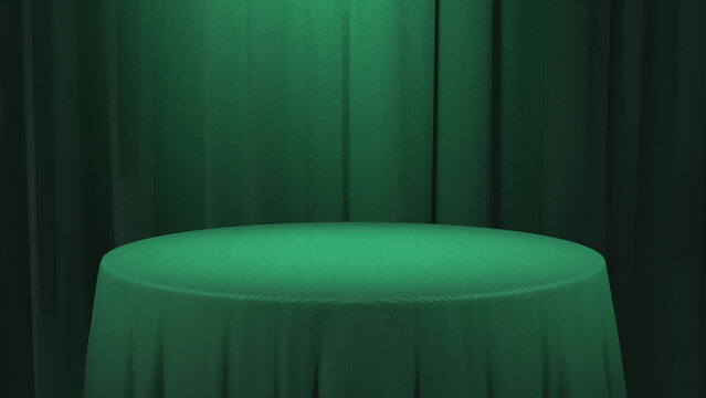 Minimalist Green Podium with Spotlight for Product Presentation and Copy Space