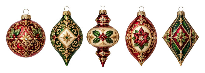 Fototapeta premium PNG Ornate vintage Christmas ornaments collection