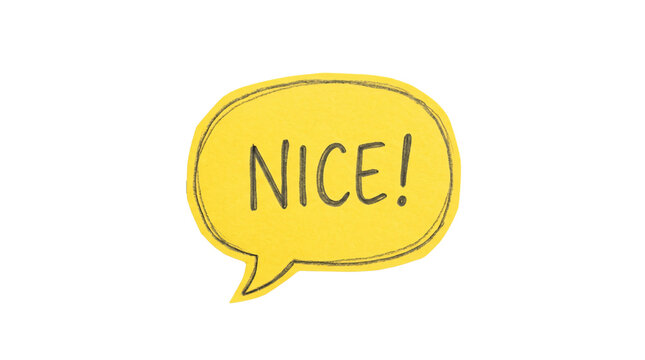 Bright yellow speech bubble with nice text featuring hand drawn pencil strokes on transparent background