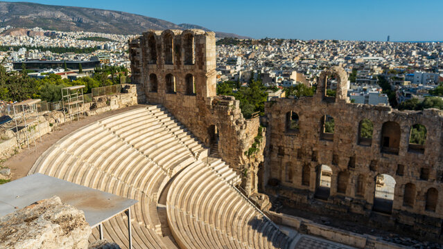 Odeon of Herodes Atticus Amphitheater With Athens Cityscape