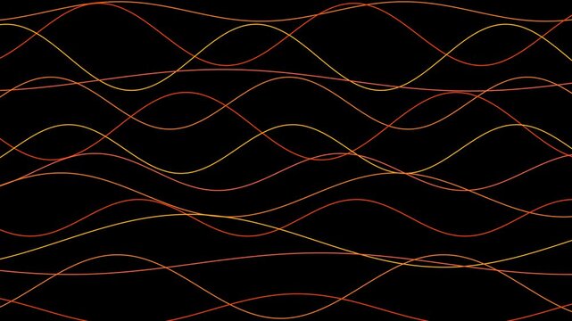 Abstract glowing orange and yellow wave lines motion background, smooth flowing sinusoidal curves, minimalist digital technology seamless loopable animation