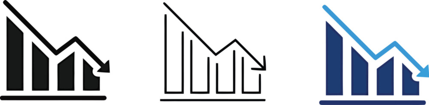 Decline Chart Icon Collection &ndash; Minimalist Vector Illustrations of Negative Trends, Financial Loss, and Business Downturn