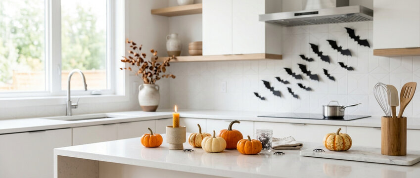 Cozy Halloween Kitchen Decor: Pumpkins, Bats & Candlelight