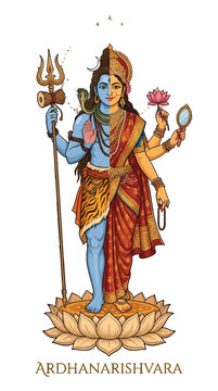 Ardhanarishvara Hindu Deity Vector Illustration Isolated on Transparent Background