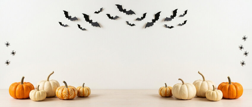 Halloween Pumpkin Patch with Bat and Spider Decorations