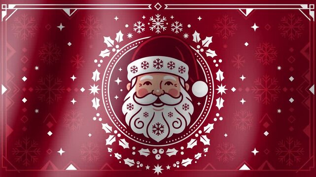 Festive Christmas background featuring a stylized Santa Claus portrait with snowflakes and decorative holly elements.