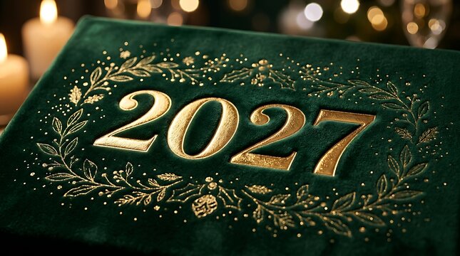 Golden 2027 new year celebration with bokeh lights and candlelight