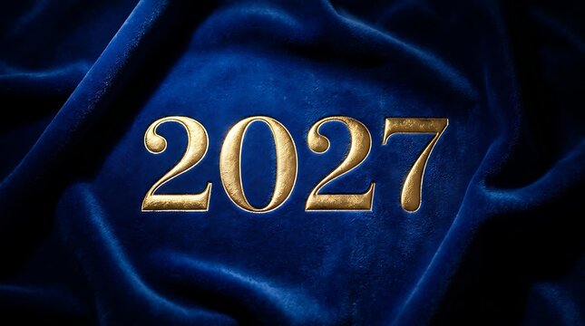 Golden 2027 new year celebration with abstract blue background