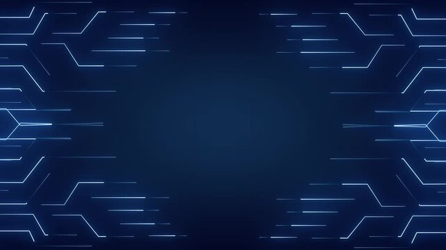 Circuit technology animation displays motherboard hardware tracks. High performance computer processor computing powers technology. Modern digital electronic data routes along the pathways.
