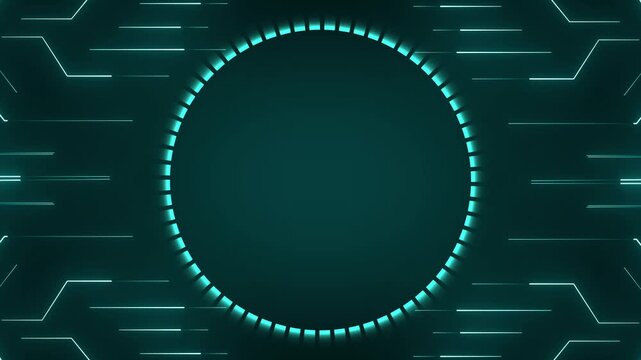 Technology frame animation rotates with circular cyber telemetry lines. Modern sci-fi screen display overlays shape technology frame. High tech control room graphics operate with the frame.