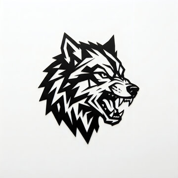 Aggressive black wolf head silhouette decal design for modern wall art decor or gaming mascot logo branding.