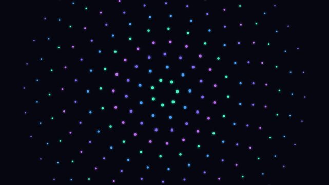 Abstract neon dot pattern animation, glowing cyan and purple particle motion background, particles