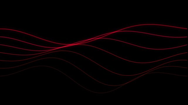 Abstract red wave patterns moving smoothly in dark space with copy area