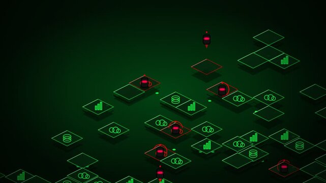  Cyber security threat intelligence ai agent workflow hacker green network 4k 3d isometric motion video