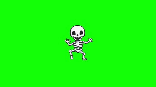 Dancing Skeleton Green Screen Cute 2D Cartoon Character Spooky Halloween Video Overlay