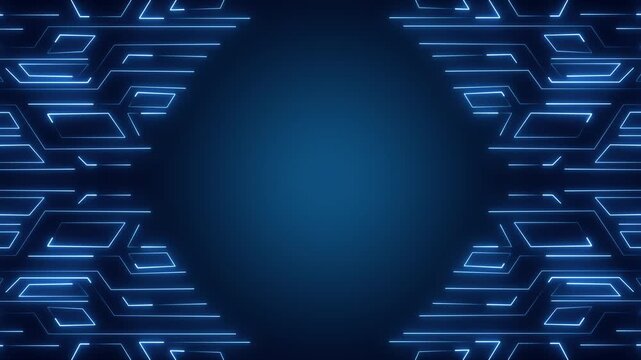 Circuit technology animation pulses with vibrant cyber vector tracks. High speed computer processor hardware drives circuit technology. Modern electronic motherboard computing routes on board.